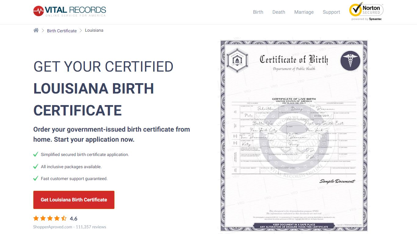 Get your certified Louisiana Birth Certificate - Vital Records Online